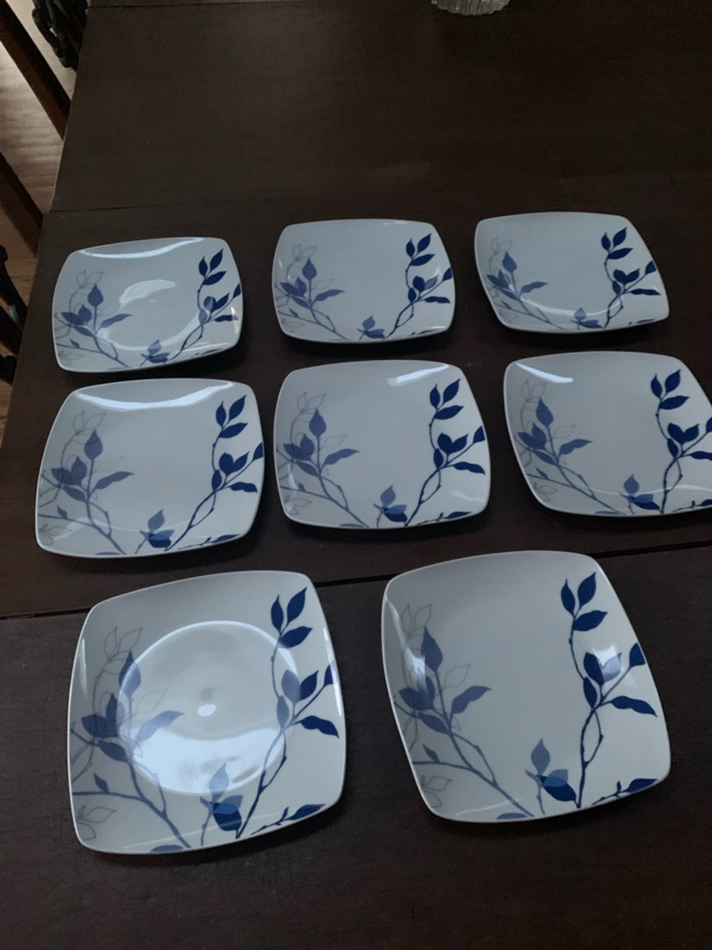 Vintage Mikasa Blue Leaf Pattern Square salad Plates - Set of 8